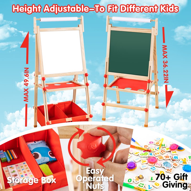 Kids Art Easel with Magnetic Double-Sided Board & Adjustable Height