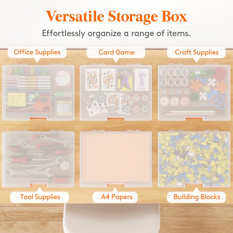 Plastic Storage Boxes for Documents & Crafts, 12.6 x 8.9 x 1.6 Inch, Pack of 10
