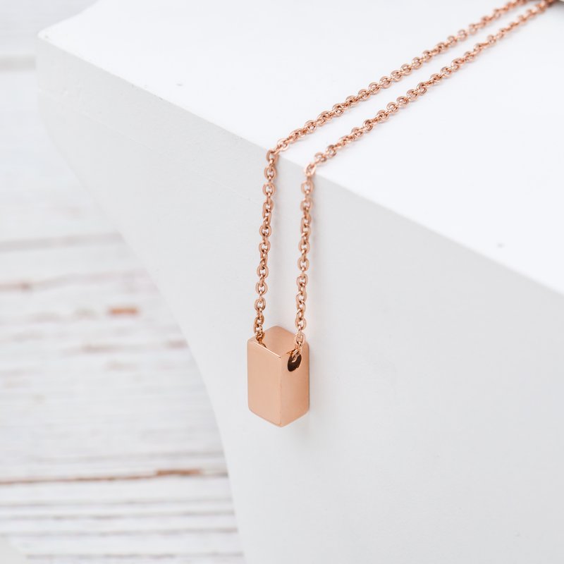 Dainty Friendship Necklace with Cube Pendant and Wish Card - Rose Gold, Gold, Silver