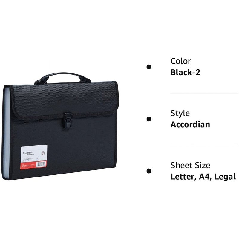 Fostbeen Legal Size 13-Pocket Accordion File Organizer - Expanding File Folder with Handle (Variation: Black-2)
