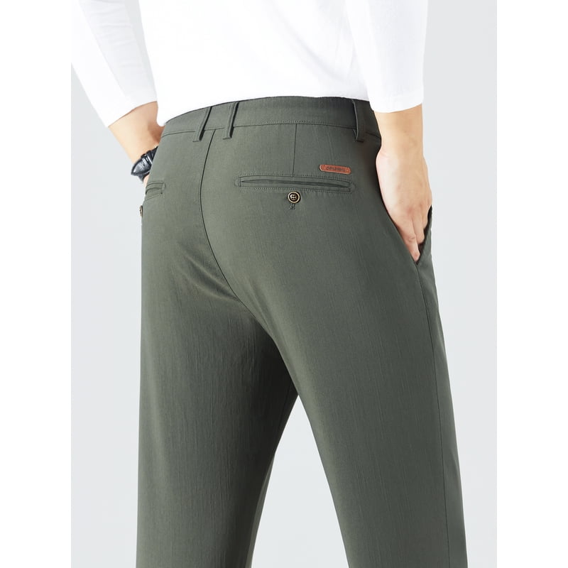 Men's Casual Stretch Work Pants with Flex Waist - Flat Front Trousers