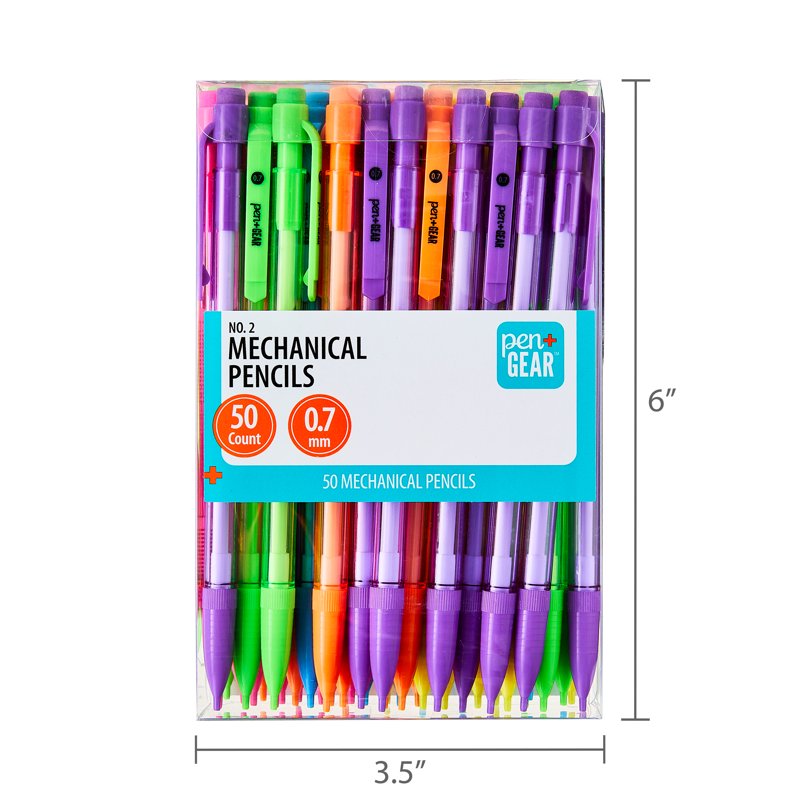 Mechanical Pencils 0.7mm Pack of 50 - No Sharpening, Colorful Clear Barrel