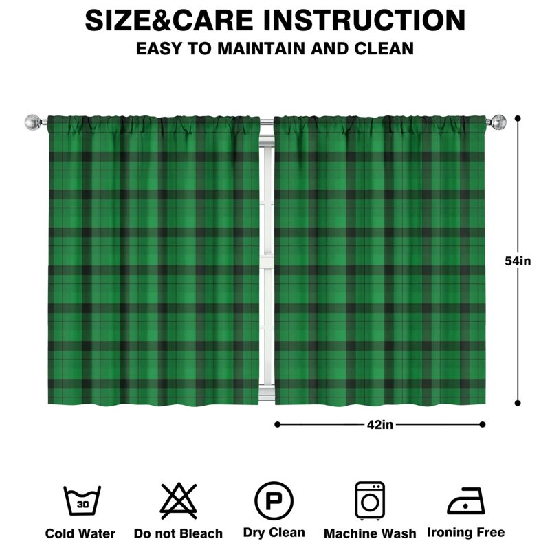 Set of 2 Rustic Plaid Kitchen Tier Curtains 42x54 Inch Rod Pocket Semi-Sheer