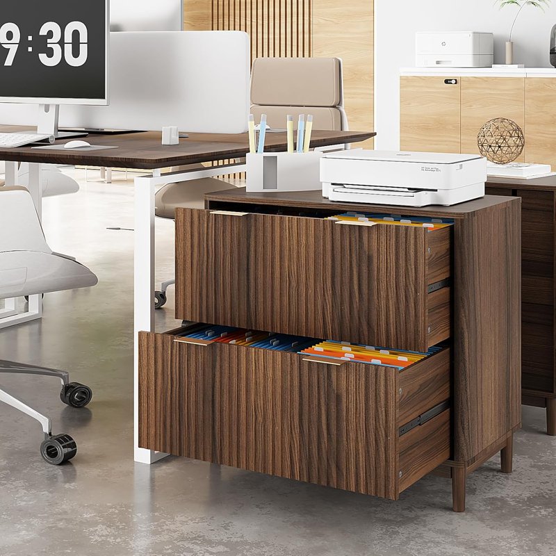 Wood 2-Drawer File Cabinet - Modern Office Filing Organizer for Letter Legal A4 Files