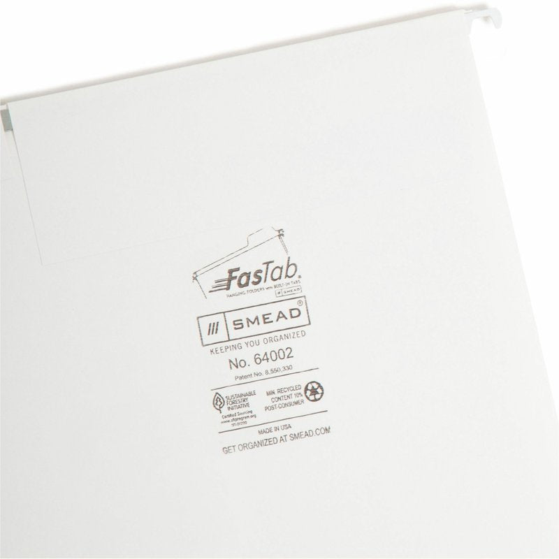 White Hanging File Folders with Built-In 1/3-Cut Tabs - Letter Size, Pack of 20