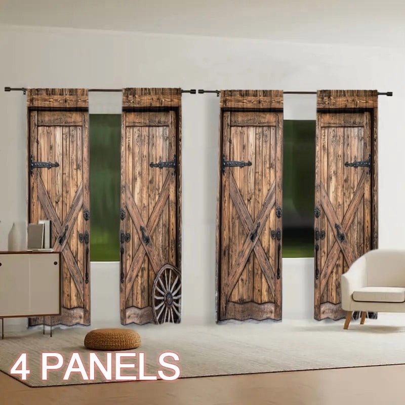 Wood Grain Barn Door Curtains Light Filtering for Living Room & Bedroom