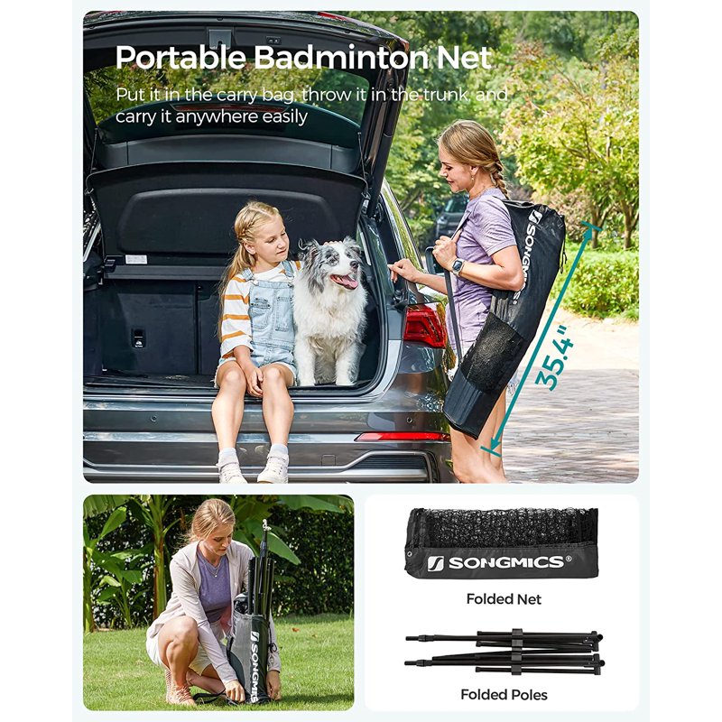 SONGMICS 16.5 ft Badminton Net - Height Adjustable, Foldable with Poles (Variation: 16.5 ft, Black)