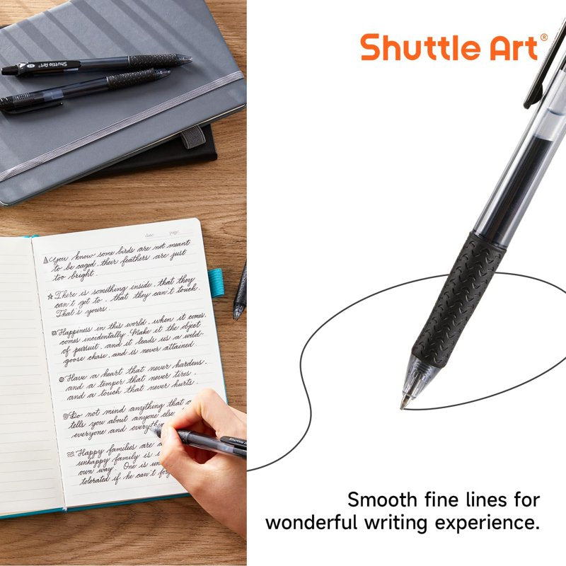 Retractable Black Gel Pen Set with Refills - Smooth Writing & Comfortable Grip