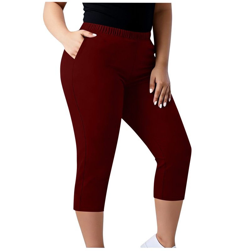 Plus Size High Waist Cotton Capri Pants for Women with Pockets – Stretch & Casual Fit