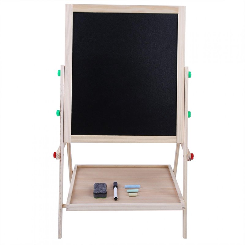 Kids Double-Sided Wooden Easel with Whiteboard & Chalkboard - Adjustable Toddler Art Desk