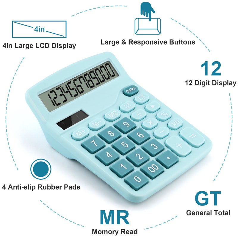 12-Digit Solar Dual Power Desktop Calculator for Office & Business