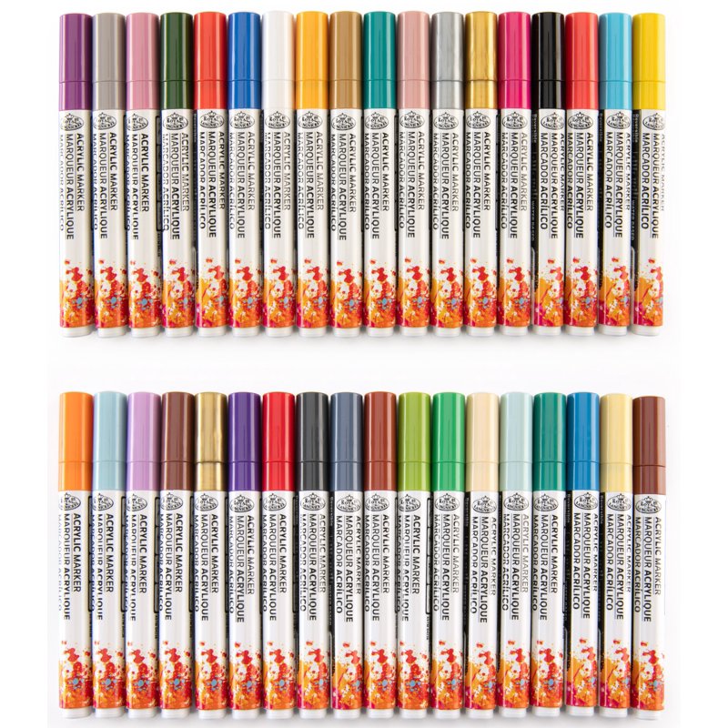 Artist Acrylic Paint Marker Set 36 Pieces with Reversible Tips - Vibrant Multi-Surface Markers