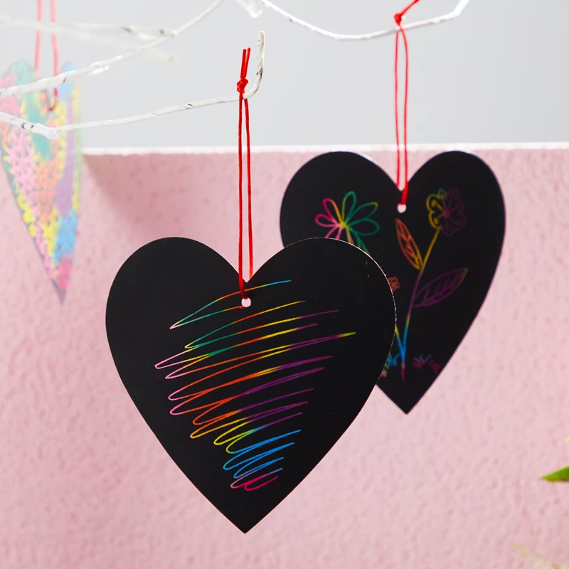 Kids Valentine's Day Scratch-Off Card Set with Rainbow Hearts - Classroom Craft Supplies