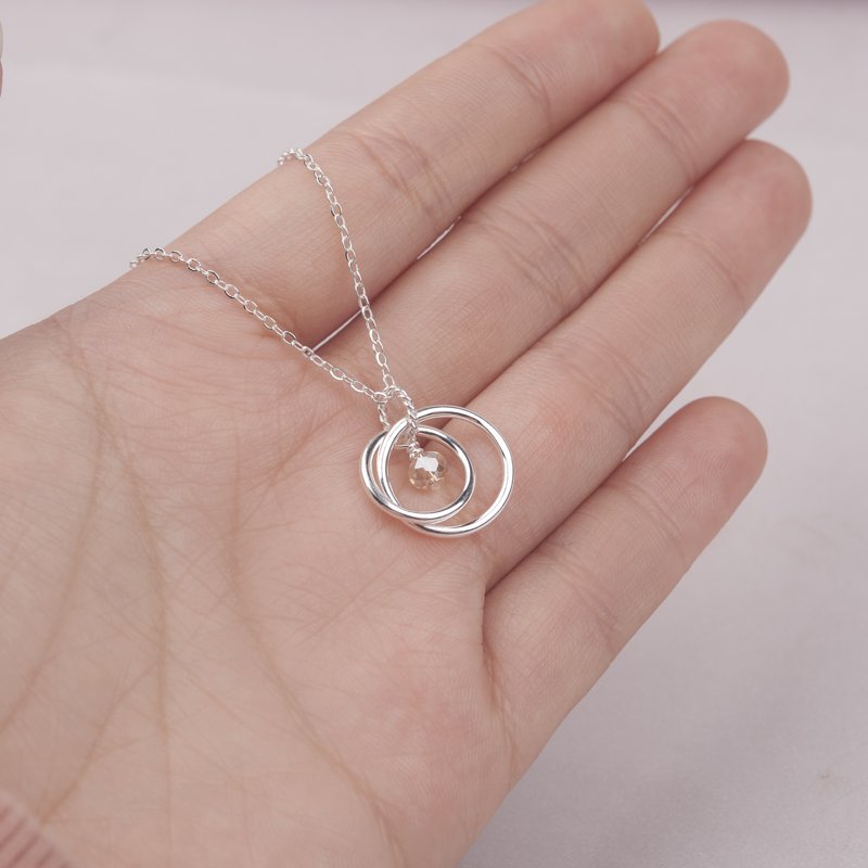 Personalized 21st Birthday Necklace for Her - 925 Sterling Silver Double Circles Gift