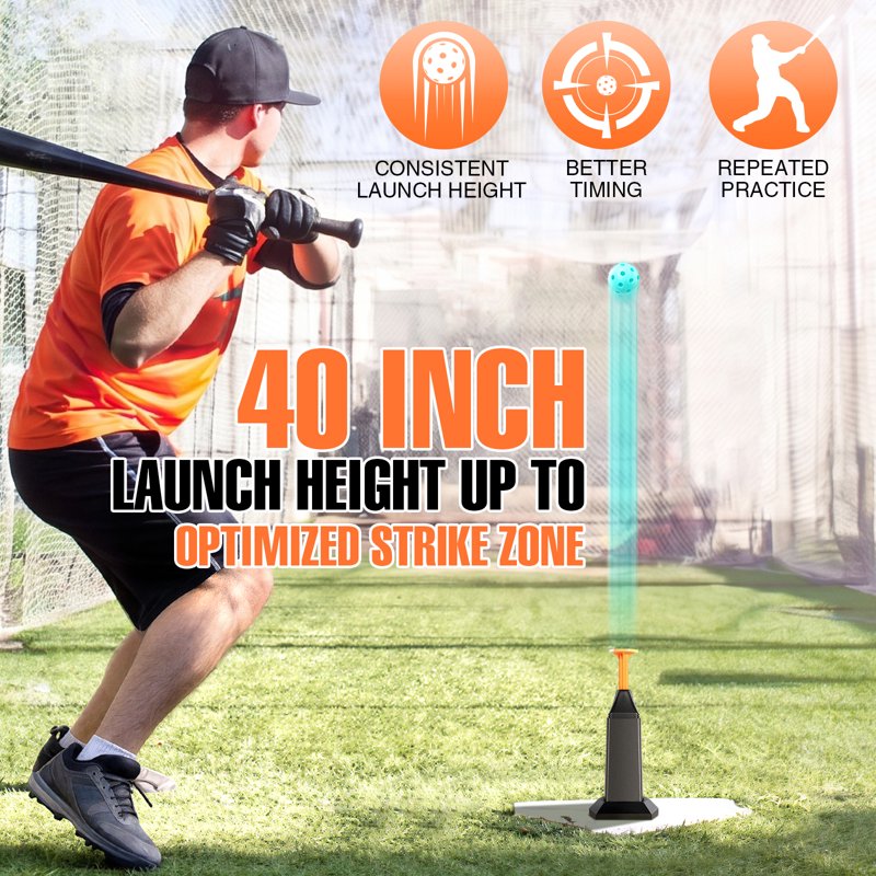 Baseball Training Tee Popper with Auto Rebound & 12 Balls - Portable Pitching Machine for Solo Practice