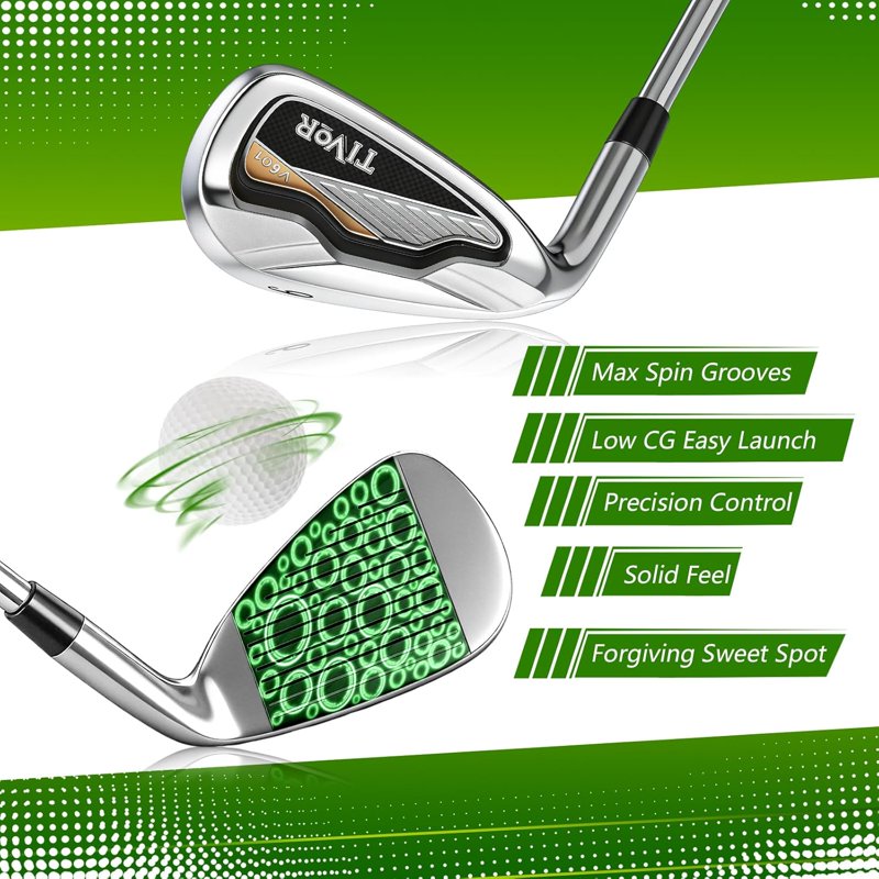 Tivor 6-Piece Golf Clubs Set for Right-Handed Men ( Beginner ) – Driver, Hybrid, 7 Iron, 9 Iron, Sand Wedge, Putter & Stand Bag
