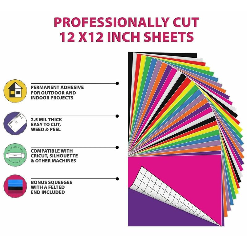 60-Piece Permanent Vinyl Sheets Set - 10 Vibrant Colors for Cricut & Silhouette Machines