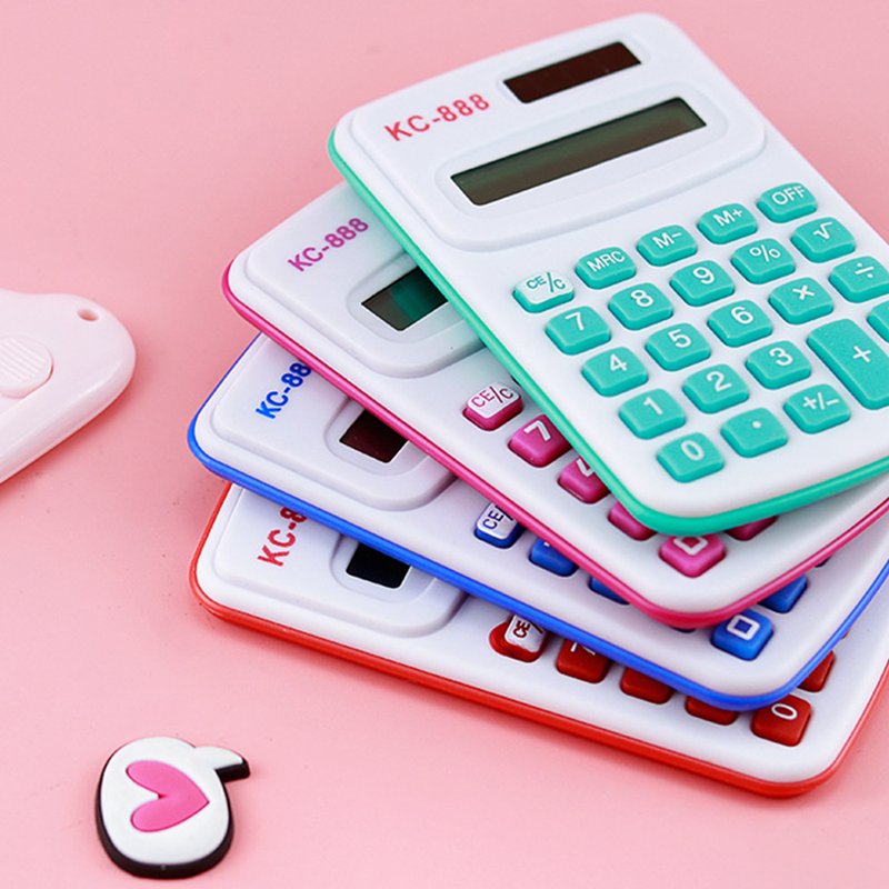Mini 8-Digit Pocket Calculator with Dual Power Solar Battery Compact Office School