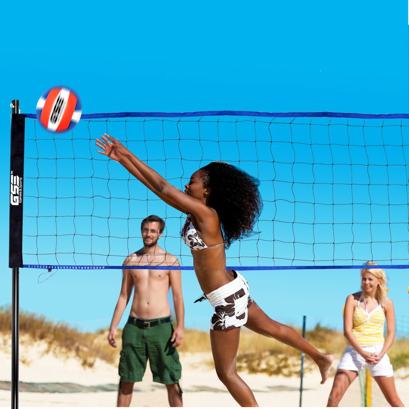 Portable Recreational Volleyball Set with Net, Poles, Ball, Pump & Carry Bag