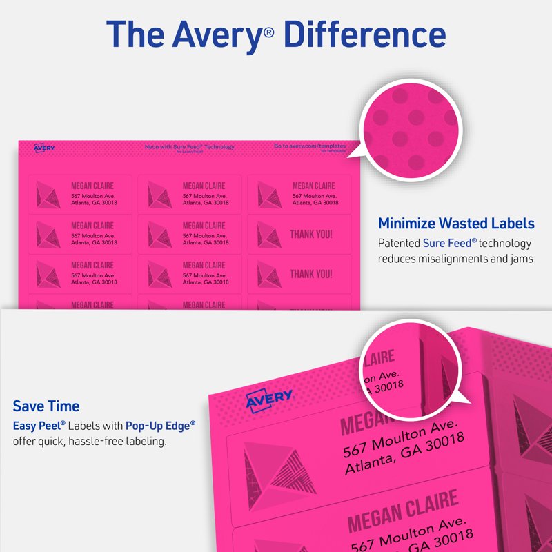 Neon Address Labels - 2x4 Inch Bright Printable Stickers, 150 Pack