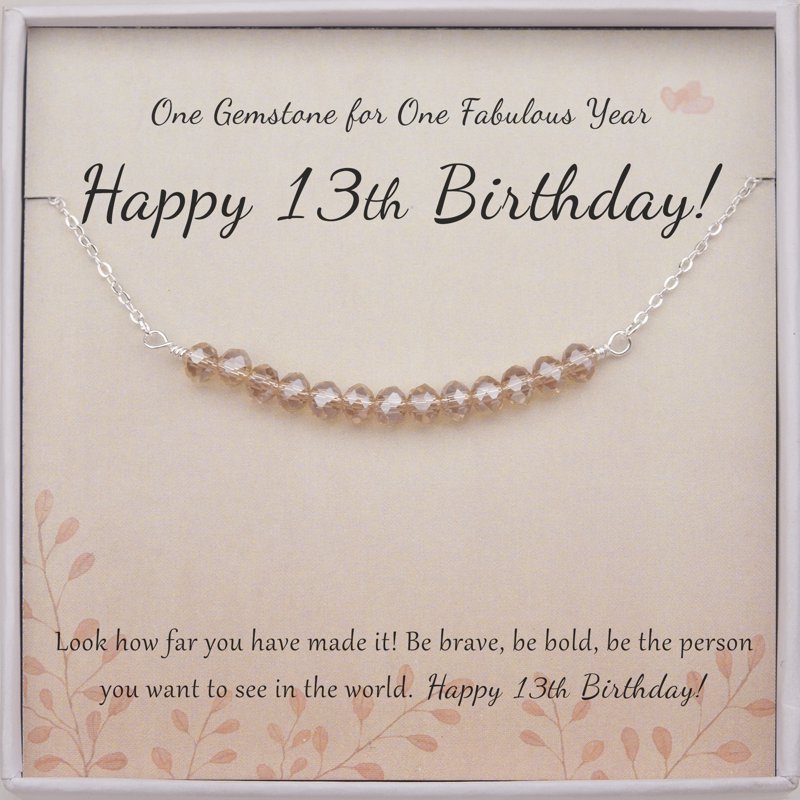 Sterling Silver 13 Beads Necklace for Girls - 13th Birthday Gift, Bat Mitzvah Present