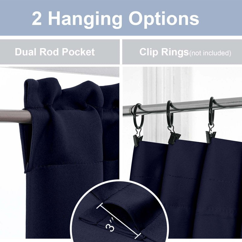 Navy Blue Blackout Window Valance for Living Room and Bedroom - Privacy & Light Control