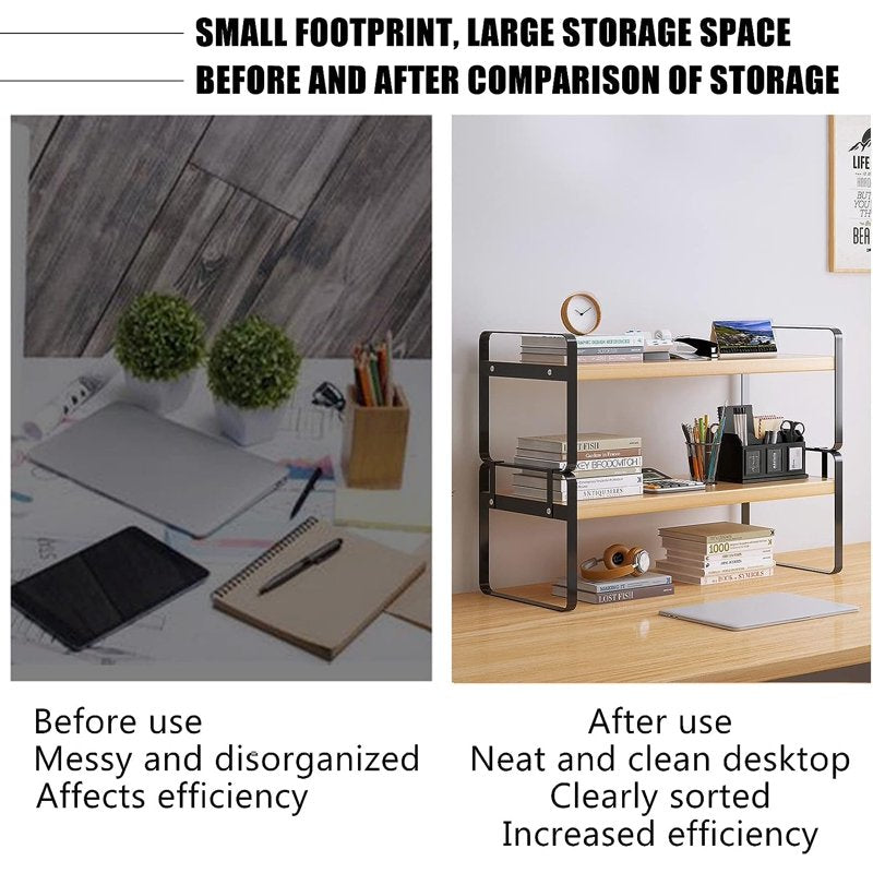 Wooden Desktop Organizer Shelf for Home Office and Workspace