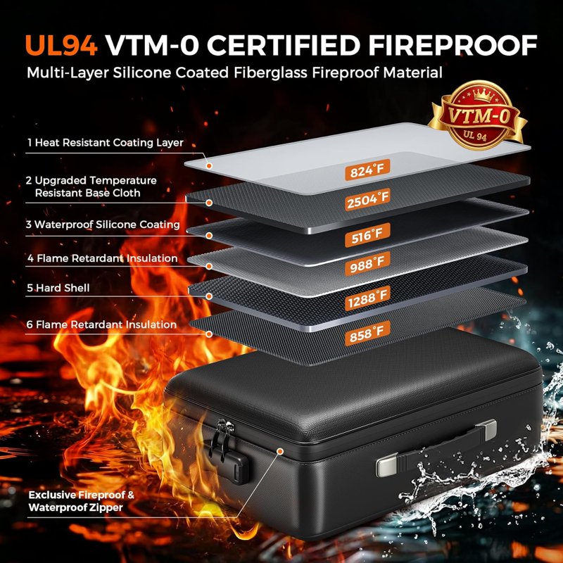 5200°F Fireproof Waterproof Document Safe Box with Lock - Large Capacity Organizer for Certificates Passports and Important Files - Black