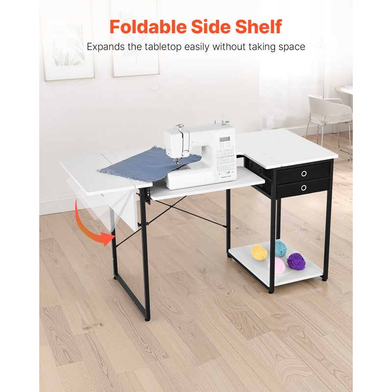Foldable Sewing Table with Drawers and Adjustable Storage - Home & Studio Use