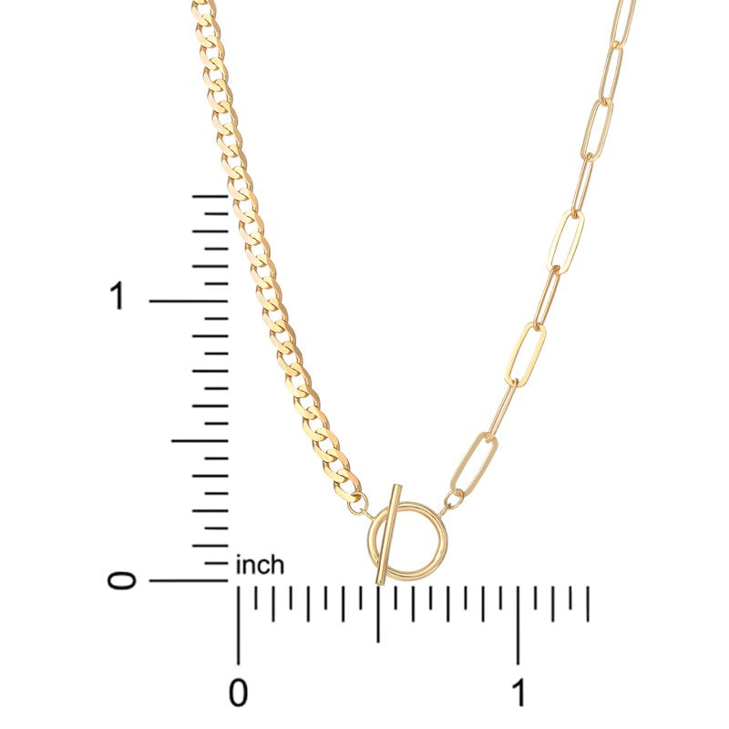 Gold Plated Sterling Silver Necklace with Curb & Clip Links - Toggle Closure