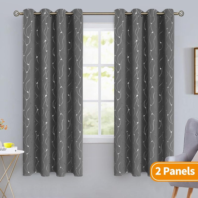 Blackout Thermal Insulated Grommet Window Curtains - Dark Grey, 2 Panels