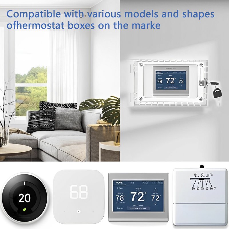 Universal Thermostat Lock Box with Key - Clear Acrylic Cover, Large Wall Mount Protector