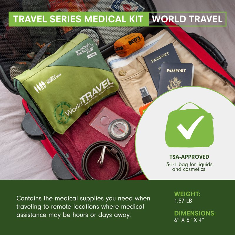 Travel First Aid Kit with Wound Care Supplies & Medications - Remote & Adventure Ready