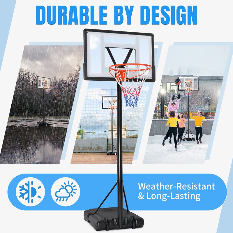 Portable Adjustable Basketball Hoop System - 8ft-10ft Height, 35in Backboard, Wheels for Indoor Outdoor Play