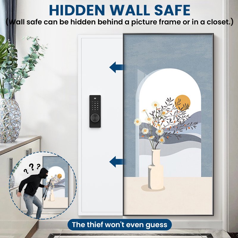 Wall Safe Hidden Gun Safe with Dual Alarm & Silent Mode - In Wall Security Safe