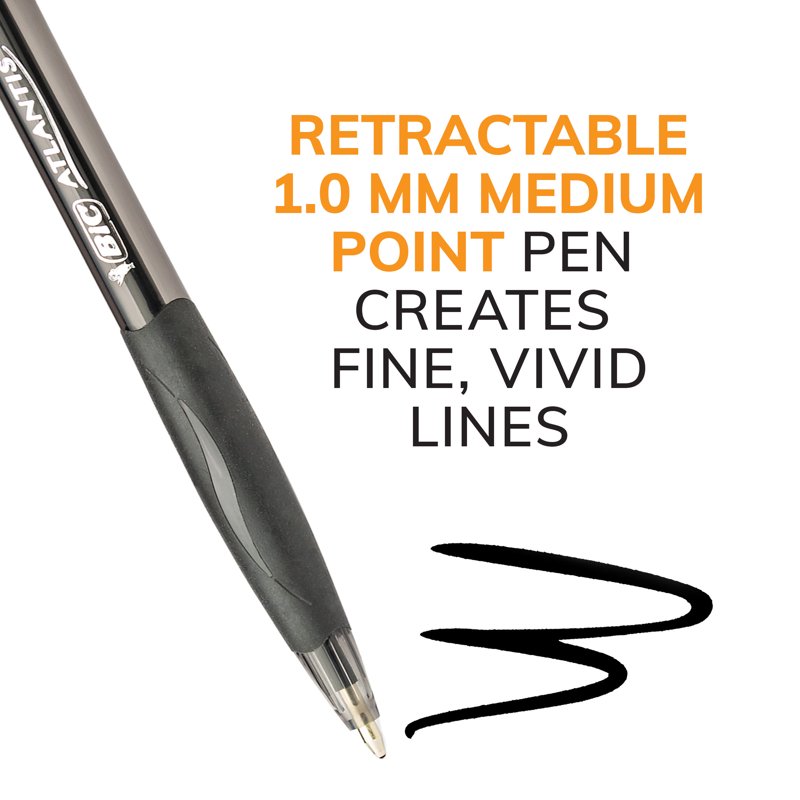 Ballpoint Pen Set - Black Retractable Medium Point 1.0mm, 12 Pack