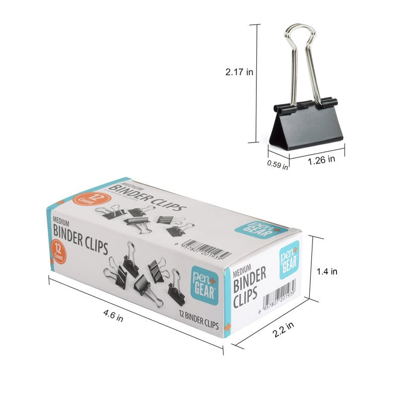 Binder Clips Medium Metal Black 12-Count Office Supplies