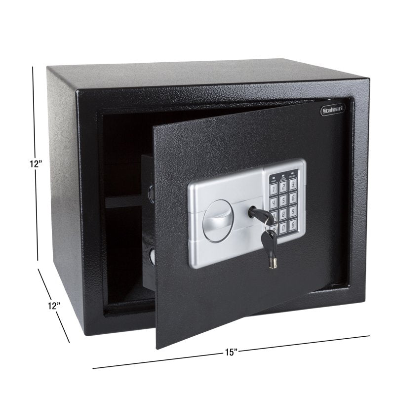 Digital Safe Box with Electronic Keypad & Override Keys - Steel Security Safe - Black
