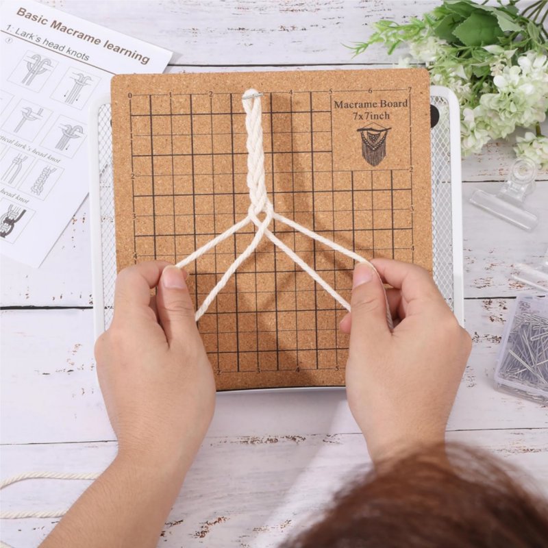 Macrame Board Set with Adjustable Holder, T Pins & Supplies for Knotting & Bracelet Making - 7x7 inch