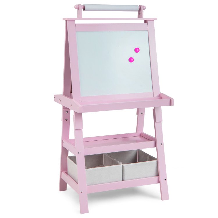 Kids Art Easel with Drawing Board & Paper Roll - 3-in-1 Double-Sided Craft Station for Study & Play