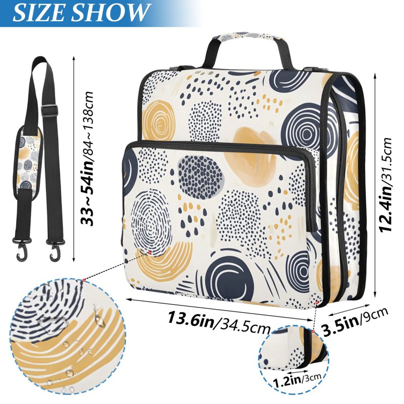 Waterproof 3-Ring Zipper Binder with Shoulder Strap, Holds 500 Sheets