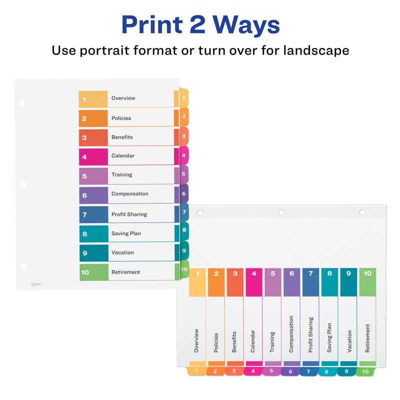 Avery Ready Index 10-Tab Dividers - Customizable Table of Contents - Multi-Pack Options