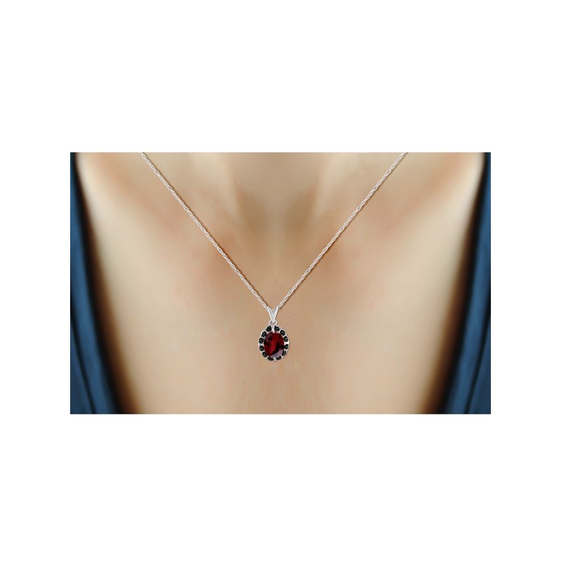 Sterling Silver Necklace for Women with Garnet & Black Diamond Accents – Hypoallergenic Pendant