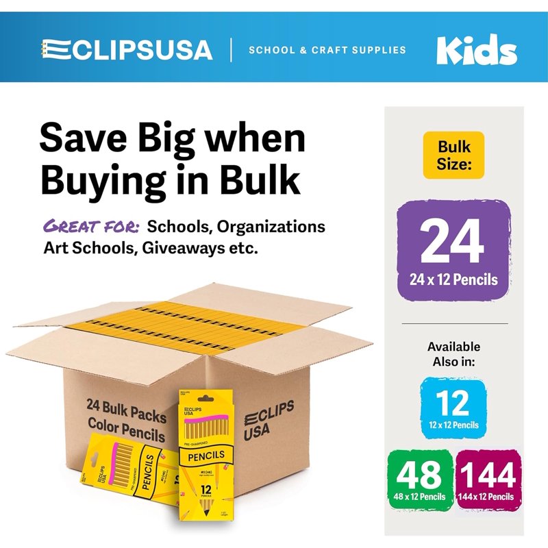 Pre-Sharpened Number 2 HB Graphite Pencils Bulk Pack for Classroom Art Office