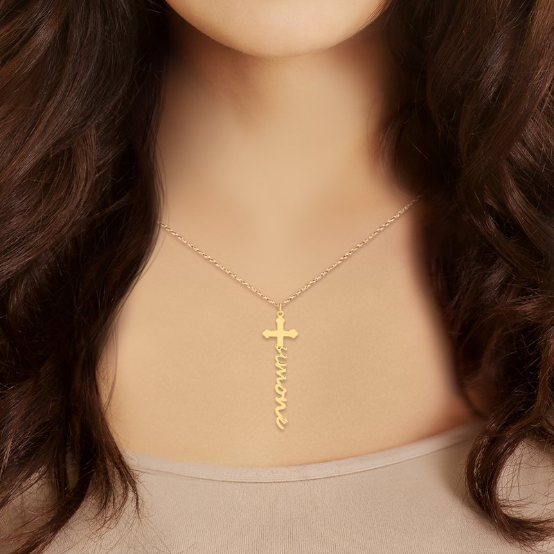 Personalized Cross Necklace with Name Sterling Silver & Gold Options – Custom Script Pendant for Women