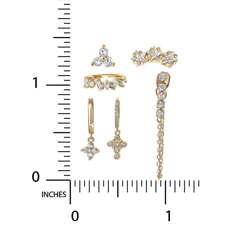 Women's 6-Piece Gold Flash Plated Cubic Zirconia Earring Set - Hypoallergenic & Versatile