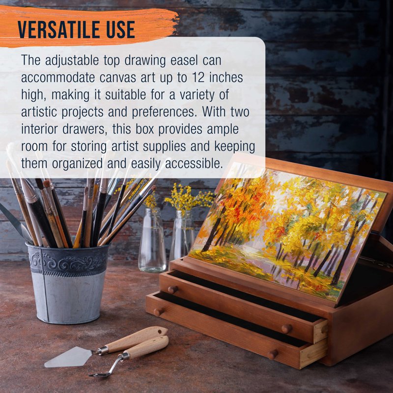 Wooden Art Storage Box with Adjustable Easel and Locking Drawers - Beechwood Art Organizer