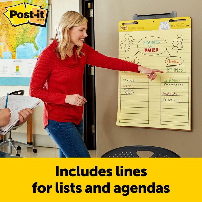 Post-it Super Sticky Easel Pad 25x30 Inches Yellow with Blue Lines - 30 Sheets