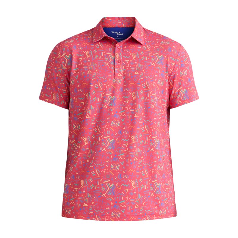 Birdie Bound Golf Polo Shirt for Men – Novelty Print, Coral XL