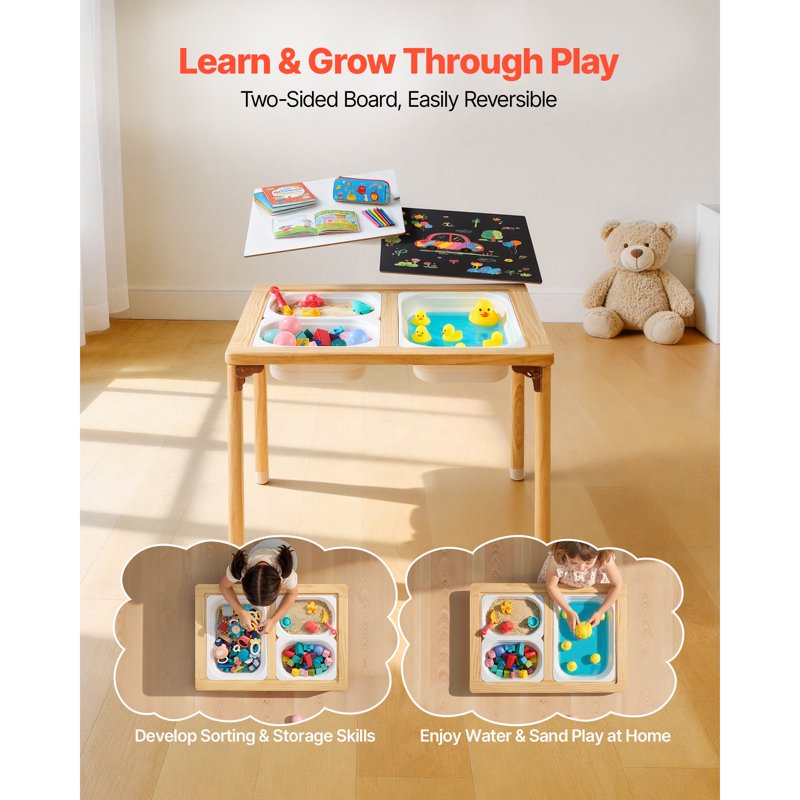 Foldable Wooden Sensory & Activity Table for Kids with Dual-Sided Board, Storage & Non-Slip Feet
